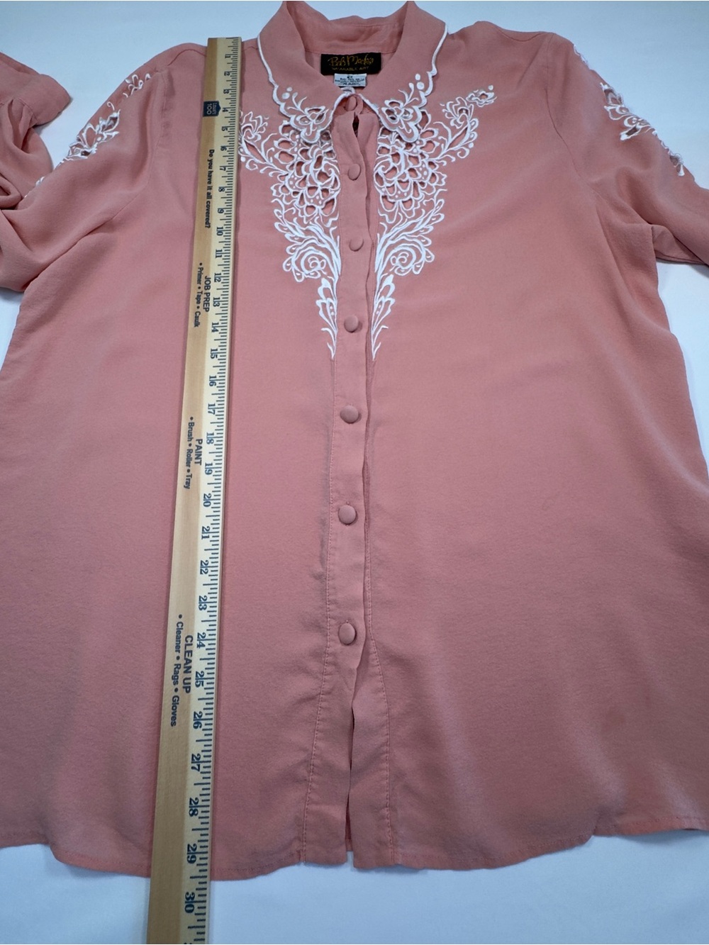 Bob Mackie Wearable Art Silk Blouse Blush Pink Cutwork Embroidery Size 2X - Picture 11 of 13